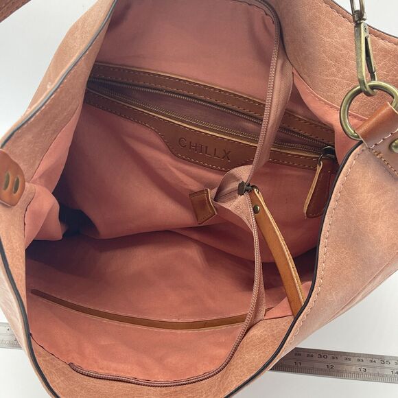 Chillx by Lemiel Antique Rose Pink Large Hobo Bag Shoulder Purse Vegan Leather - Picture 3 of 9